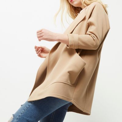 Beige wide lapel open jacket